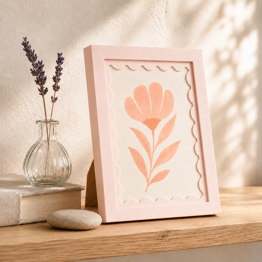 Blush pink scalloped-mat art frame, lifestyle detail shot