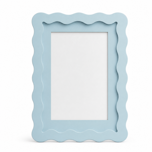 Sky blue wavy-edge glass photo frame, studio shot