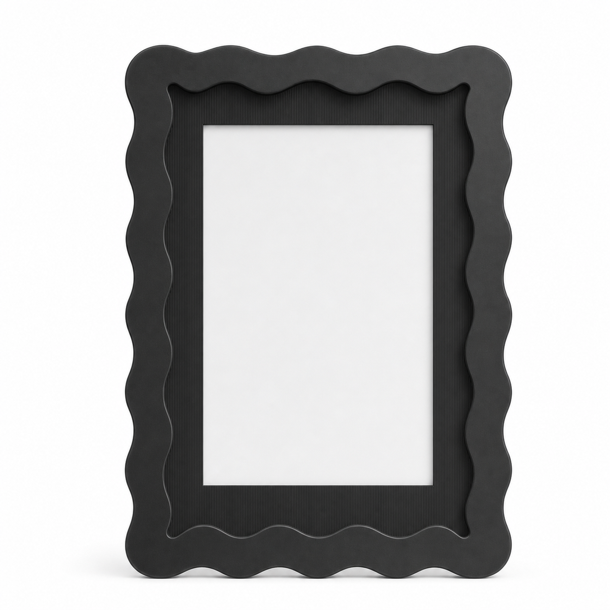 Black wavy-edge glass photo frame, studio shot