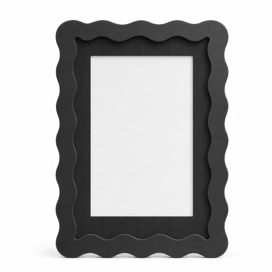 Black wavy-edge glass photo frame, studio shot
