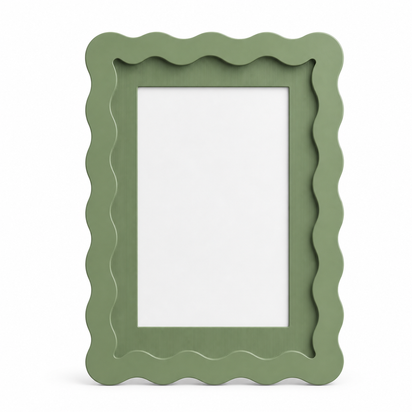 Sage green wavy-edge glass photo frame, studio shot