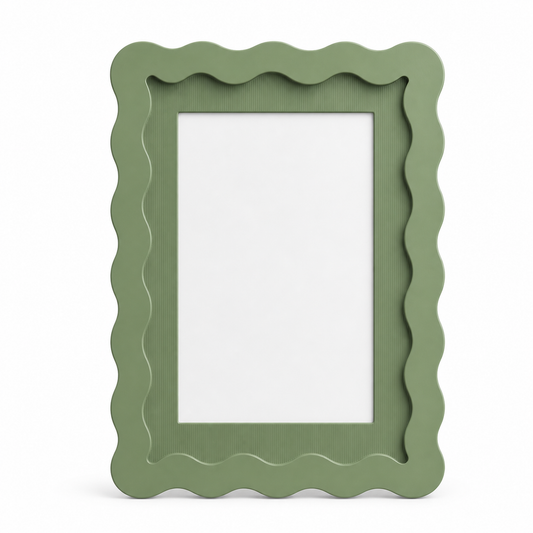 Sage green wavy-edge glass photo frame, studio shot