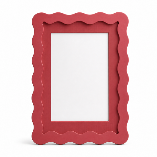 Red wavy-edge glass photo frame, studio shot