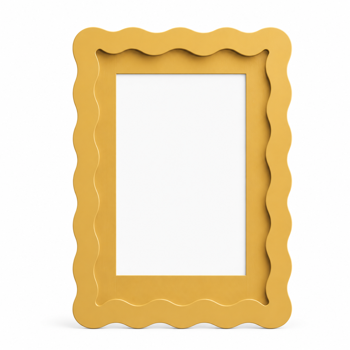 Butter yellow wavy-edge glass photo frame, studio shot