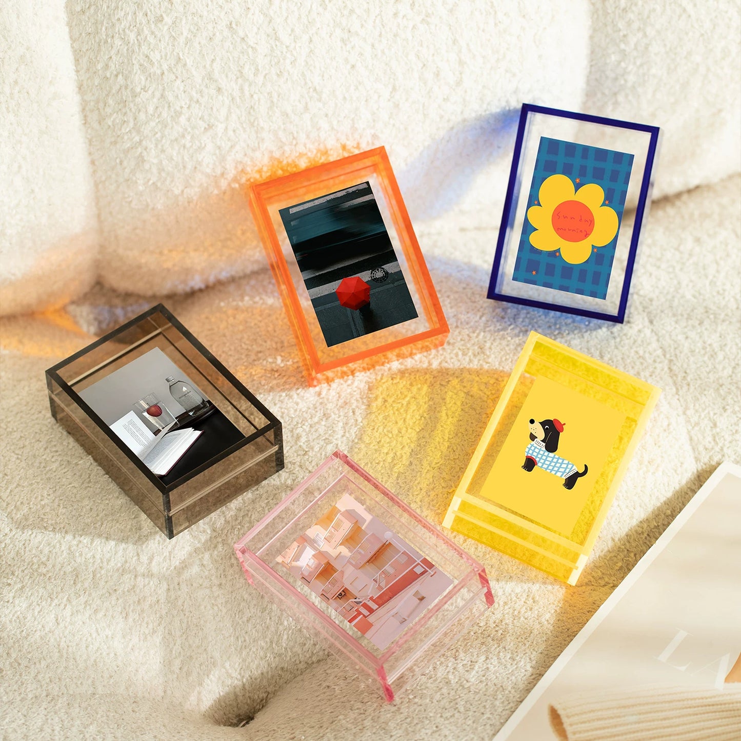 ColorPop acrylic floating frames in all five colours