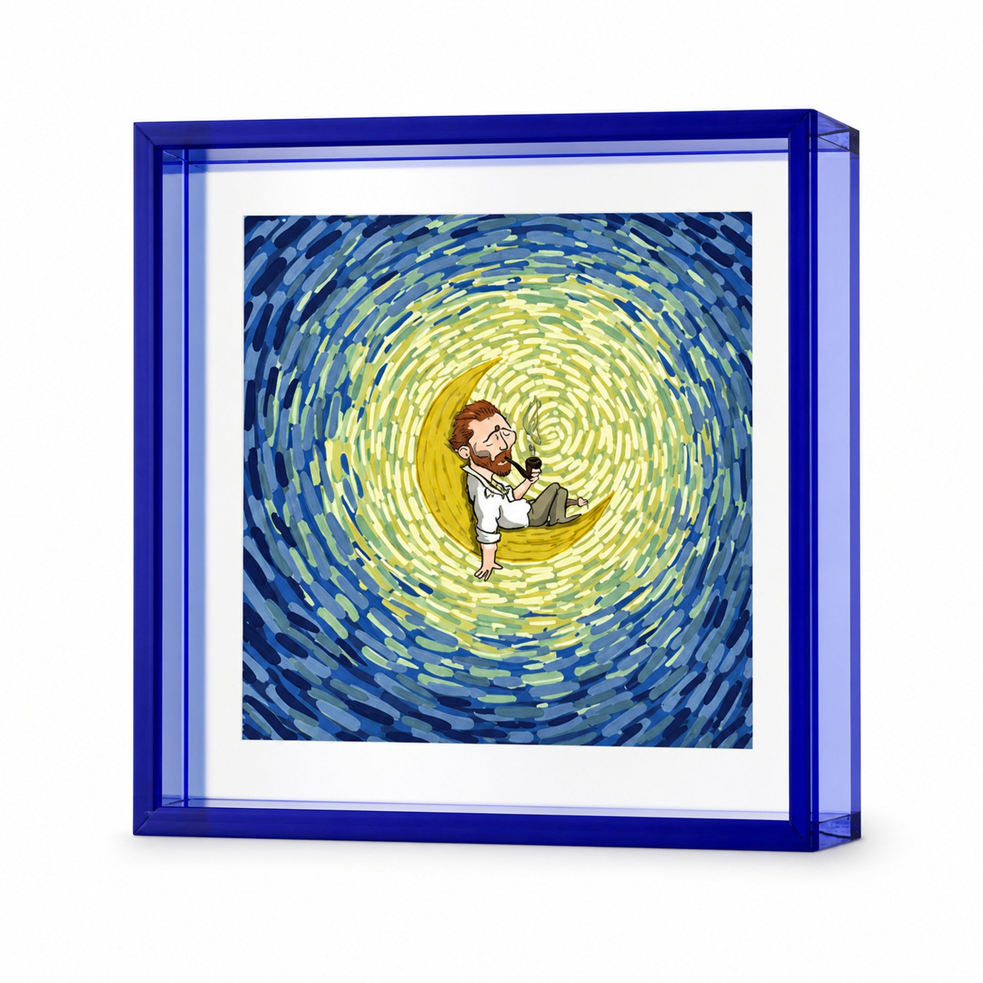 ColorPop acrylic floating frame in Klein Blue holding a photo