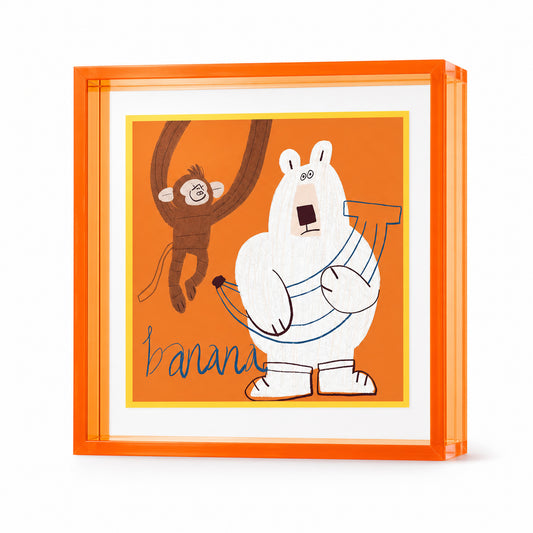 ColorPop acrylic floating frame in Sunset Orange holding a photo
