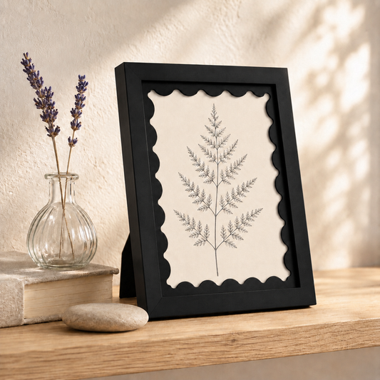 Black scalloped-mat art frame, lifestyle detail shot