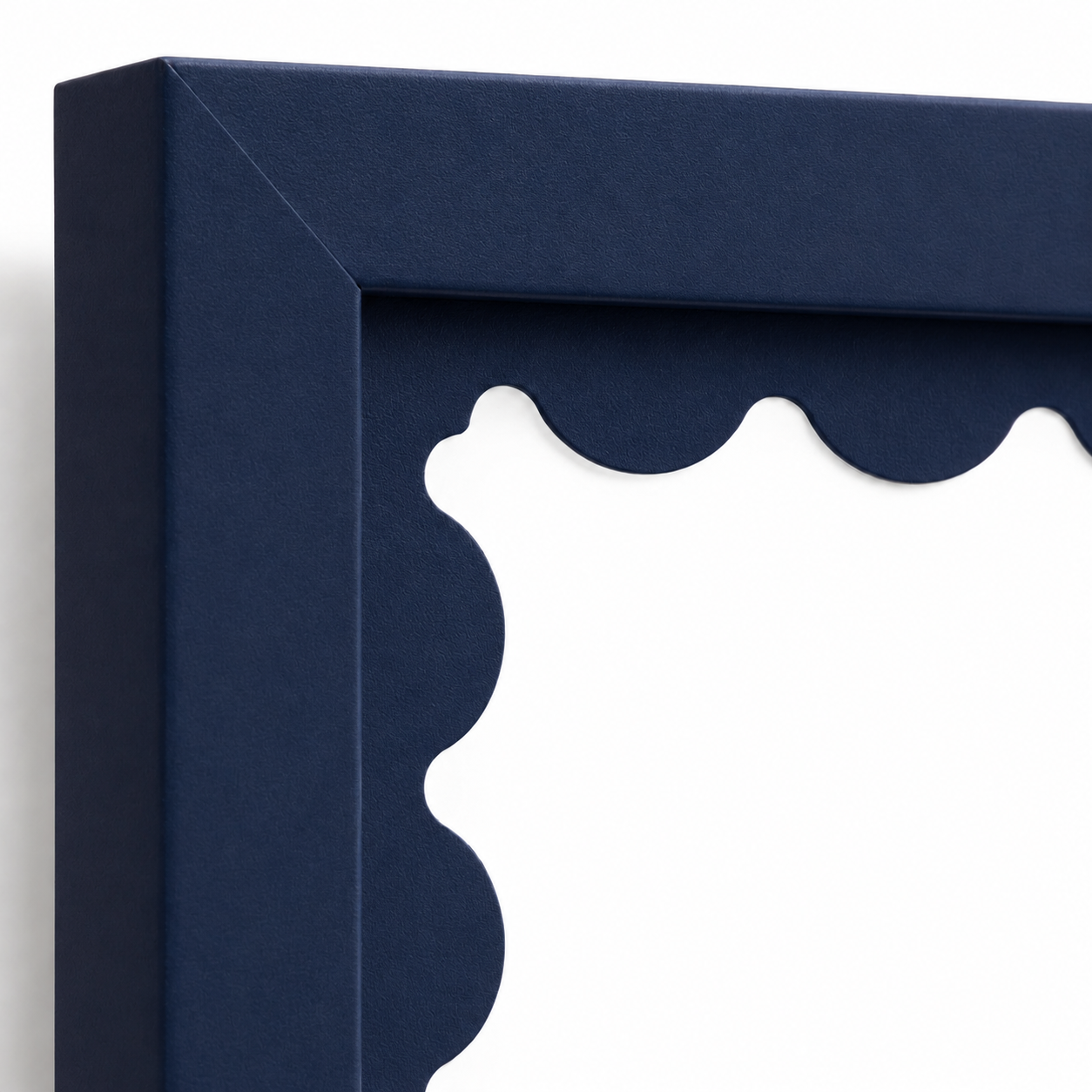 Deep navy scalloped-mat art frame, close-up of scalloped mat detail