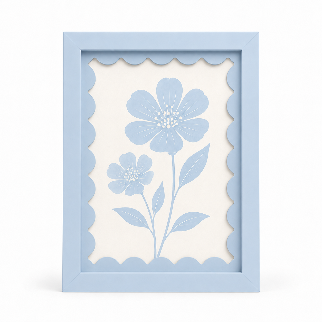 Sky blue scalloped-mat art frame, white background hero shot