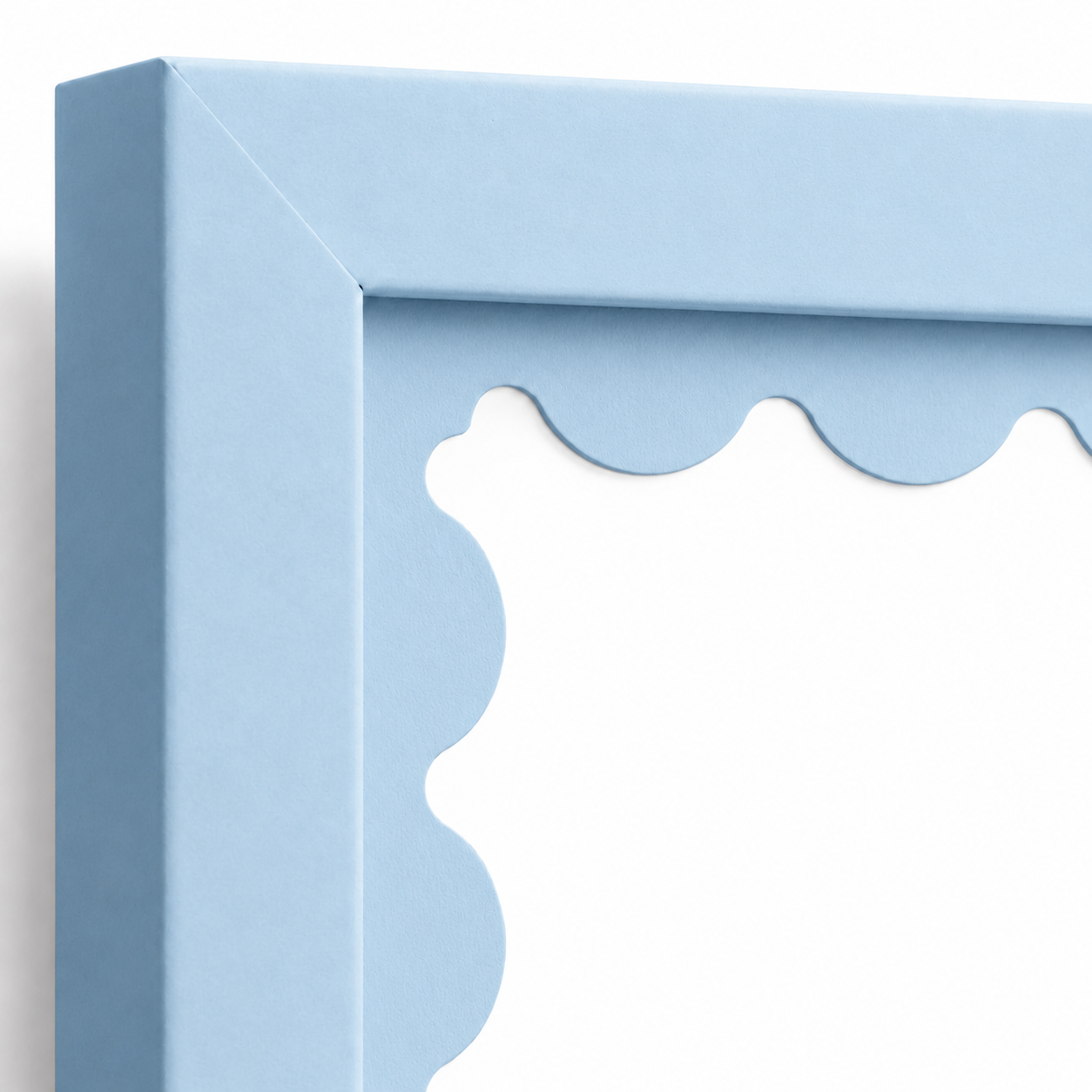 Sky blue scalloped-mat art frame, close-up of scalloped mat detail