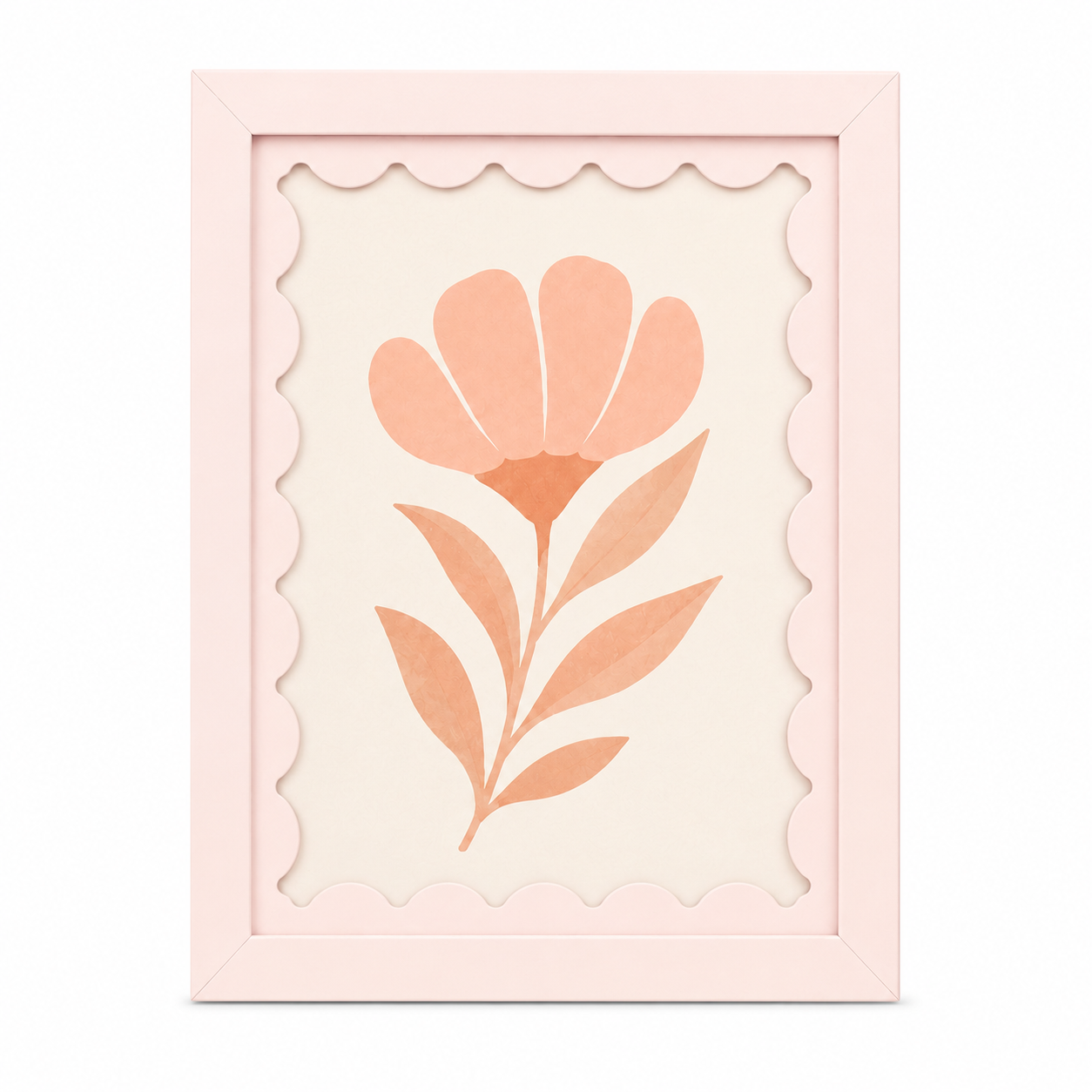 Blush pink scalloped-mat art frame, white background hero shot