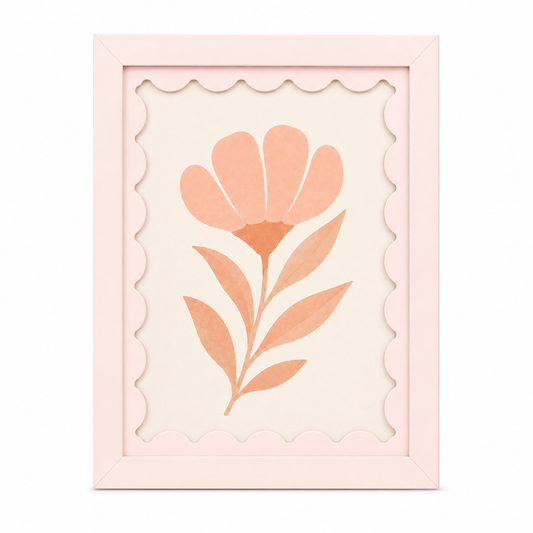 Blush pink scalloped-mat art frame, white background hero shot