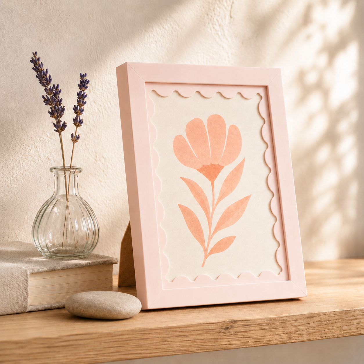Blush pink scalloped-mat art frame, lifestyle detail shot