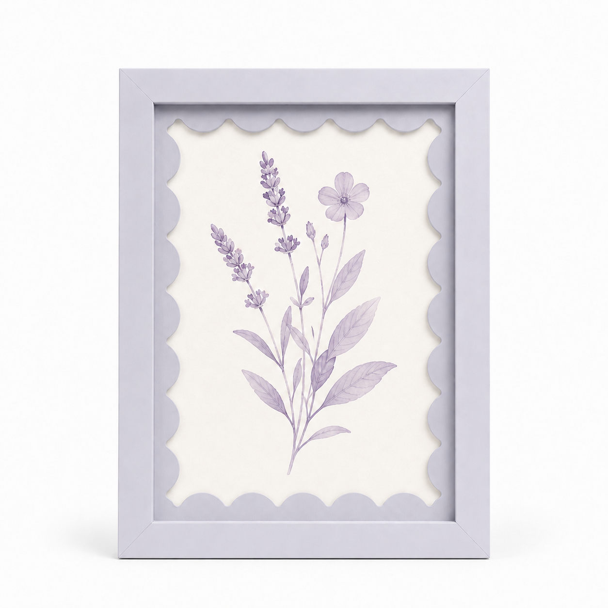 Soft lavender scalloped-mat art frame, white background hero shot
