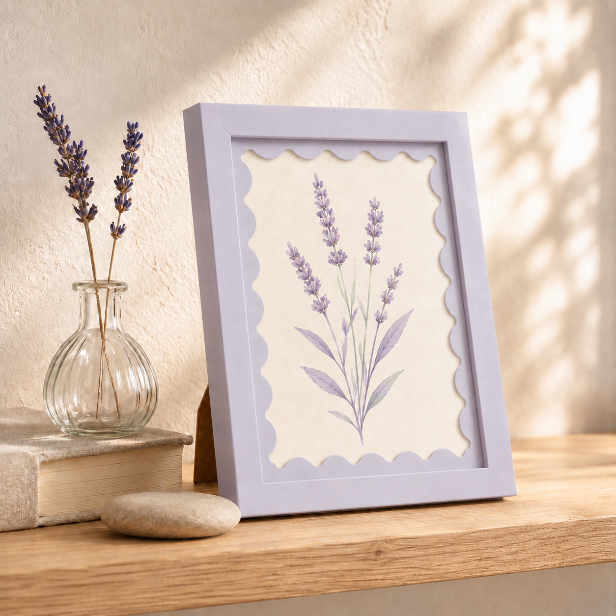 Soft lavender scalloped-mat art frame, lifestyle detail shot