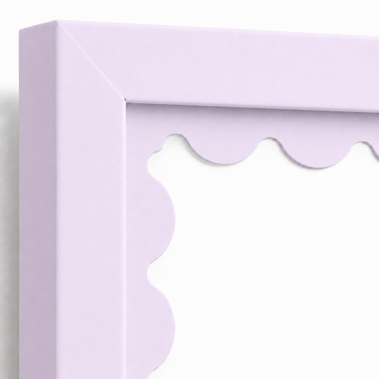 Soft lavender scalloped-mat art frame, close-up of scalloped mat detail