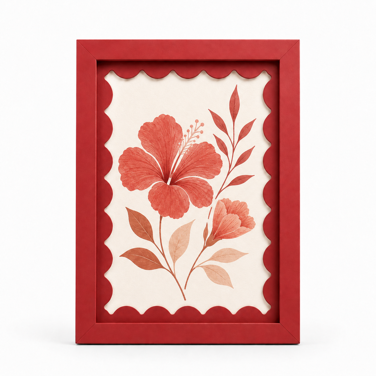 Red scalloped-mat art frame, white background hero shot