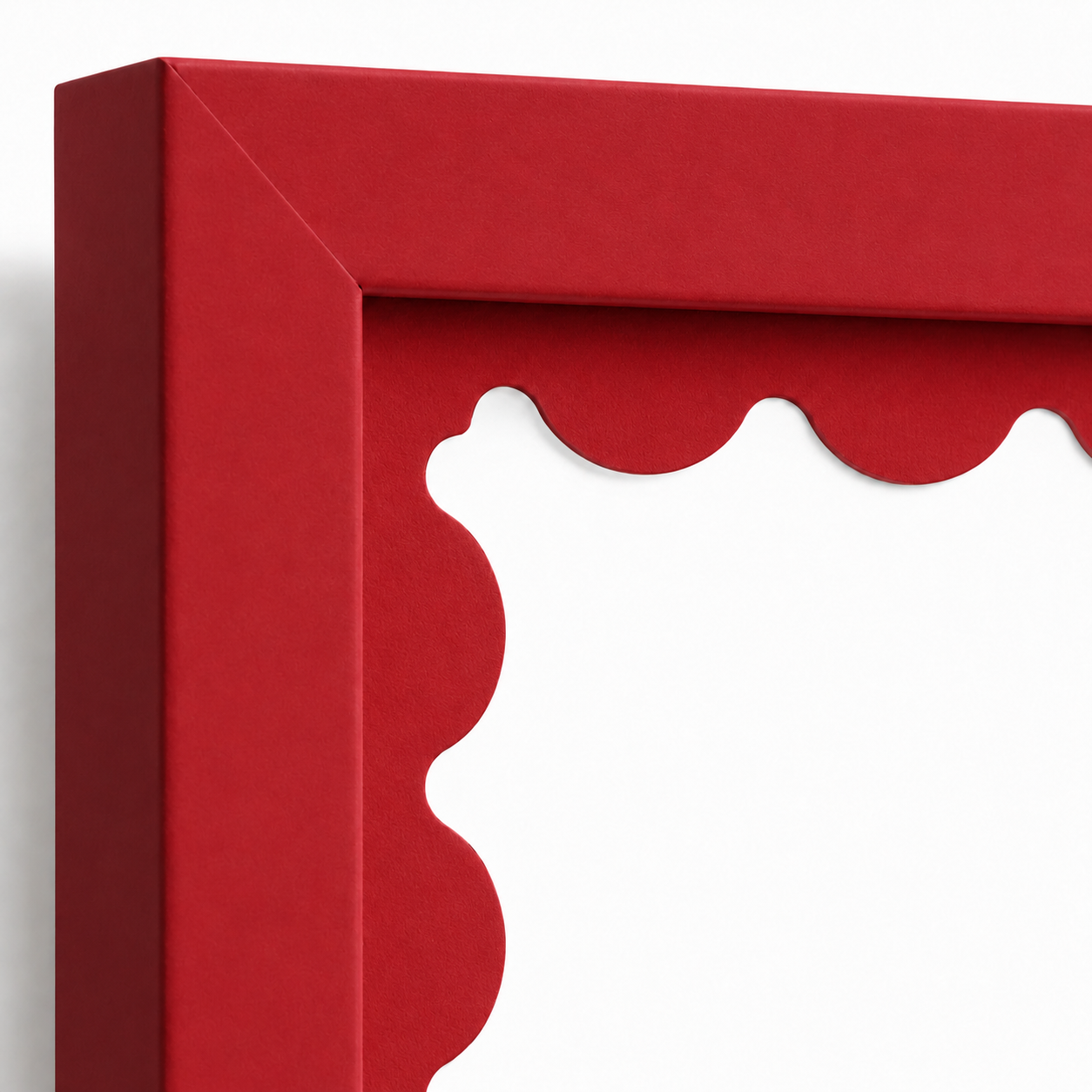 Red scalloped-mat art frame, close-up of scalloped mat detail