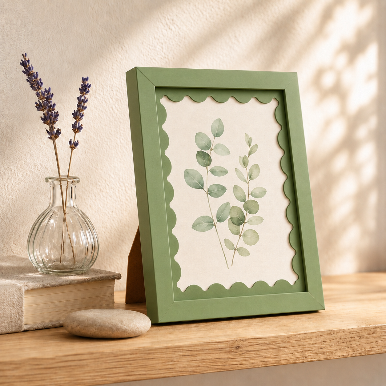 Sage green scalloped-mat art frame, lifestyle detail shot