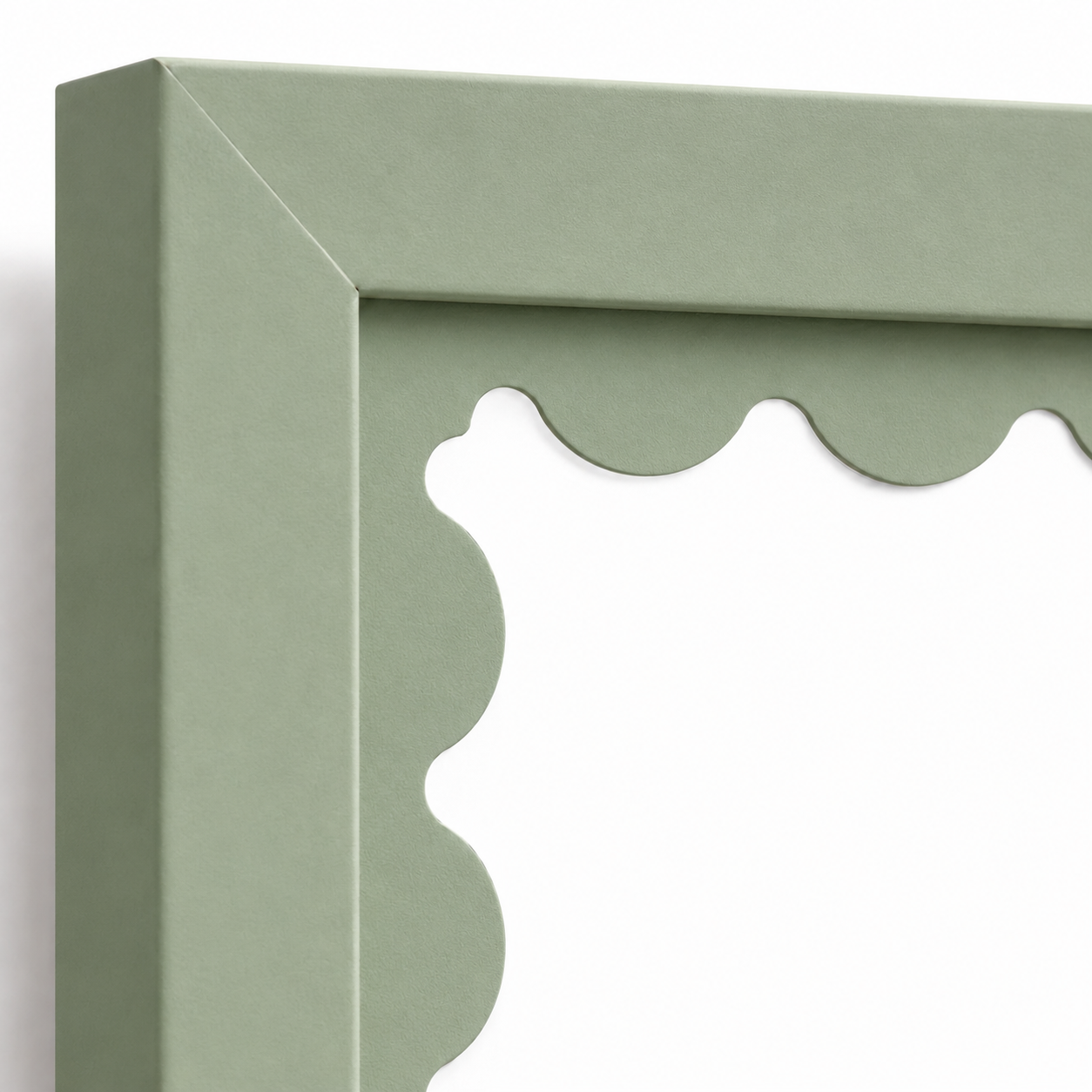 Sage green scalloped-mat art frame, close-up of scalloped mat detail