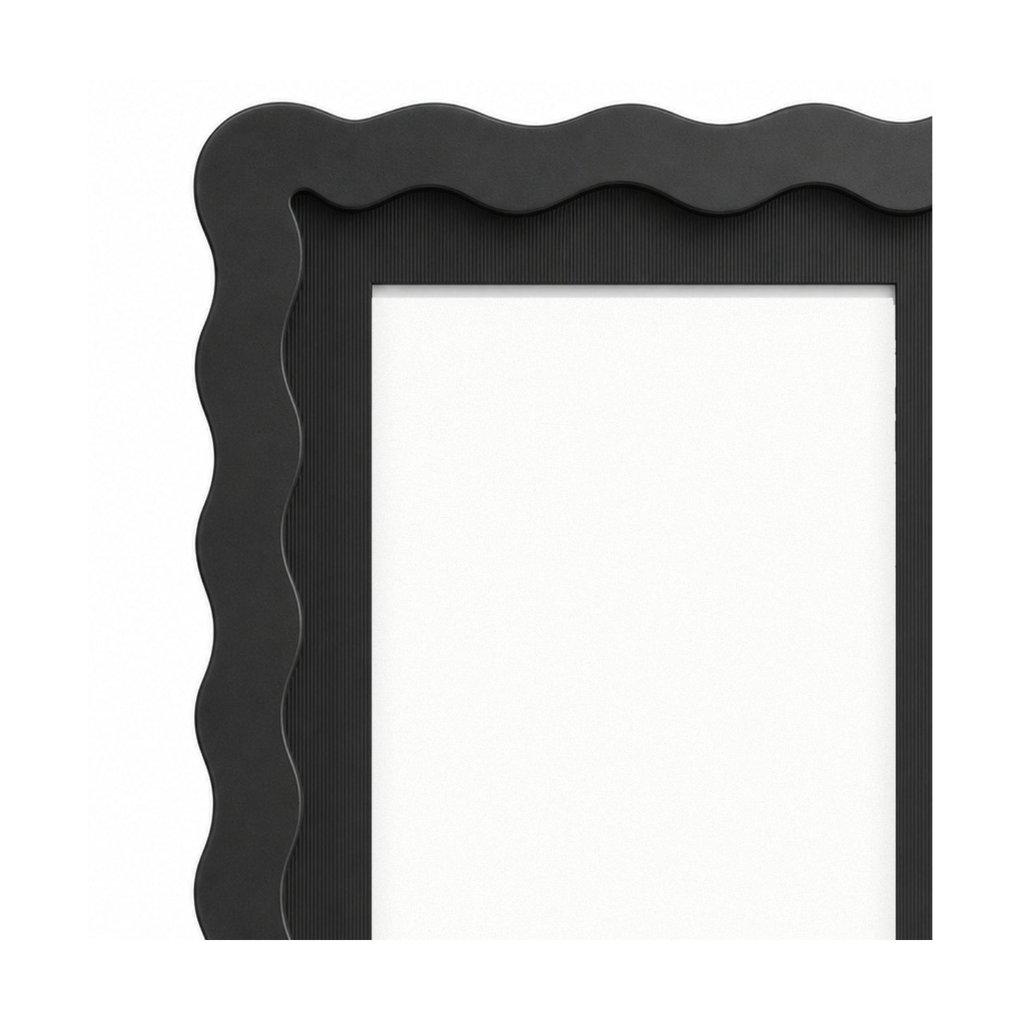 Black wavy-edge glass photo frame, close-up detail
