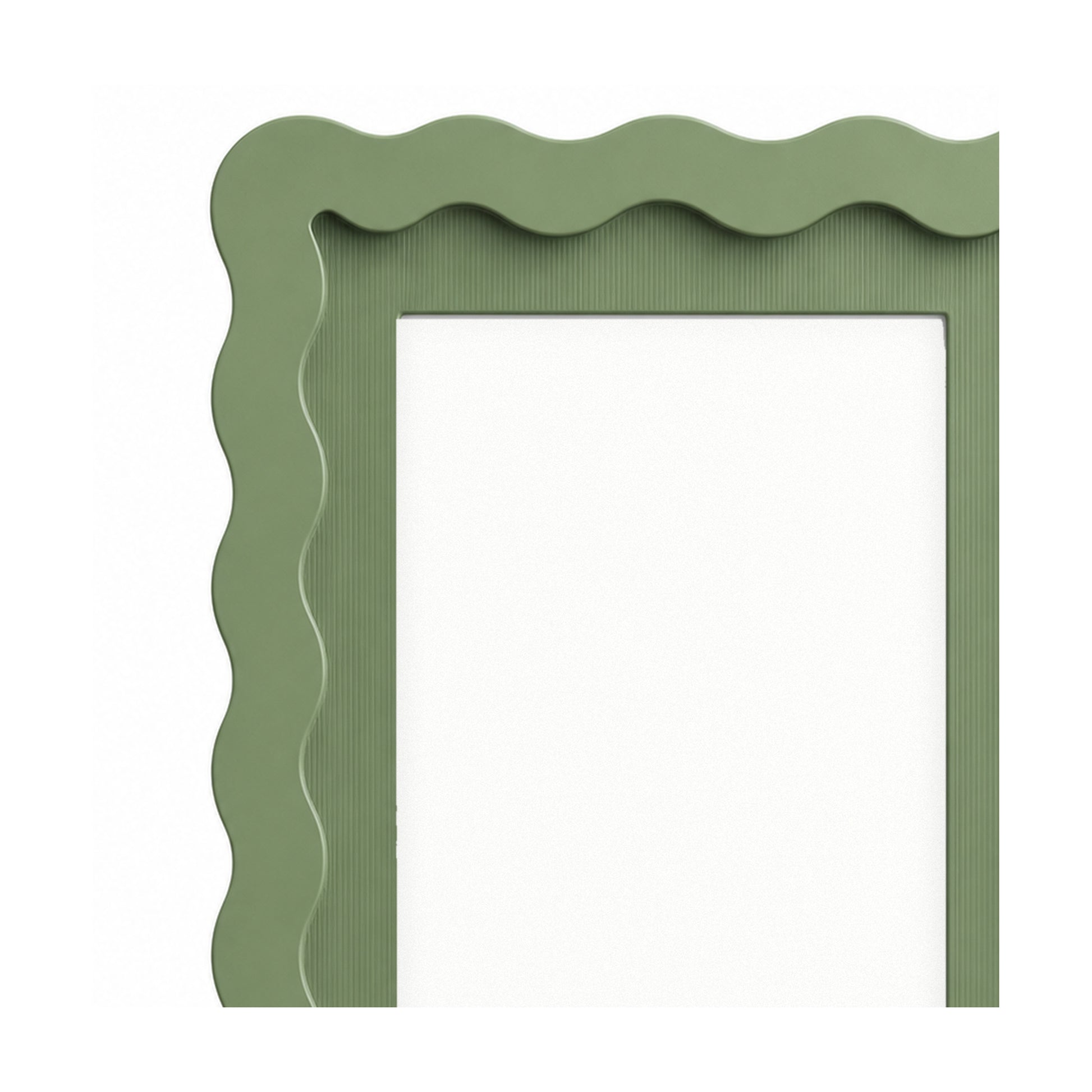 Sage green wavy-edge glass photo frame, close-up detail
