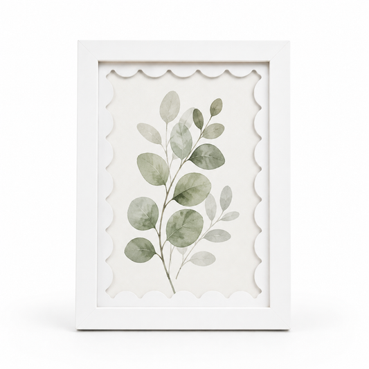 White scalloped-mat art frame, white background hero shot