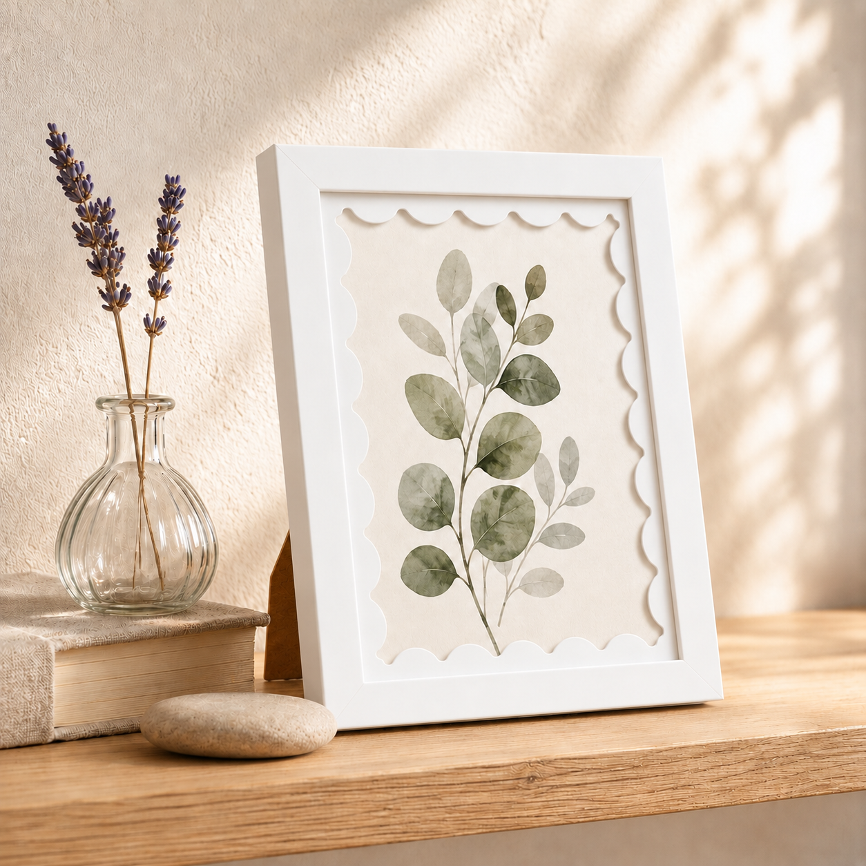 White scalloped-mat art frame, lifestyle detail shot