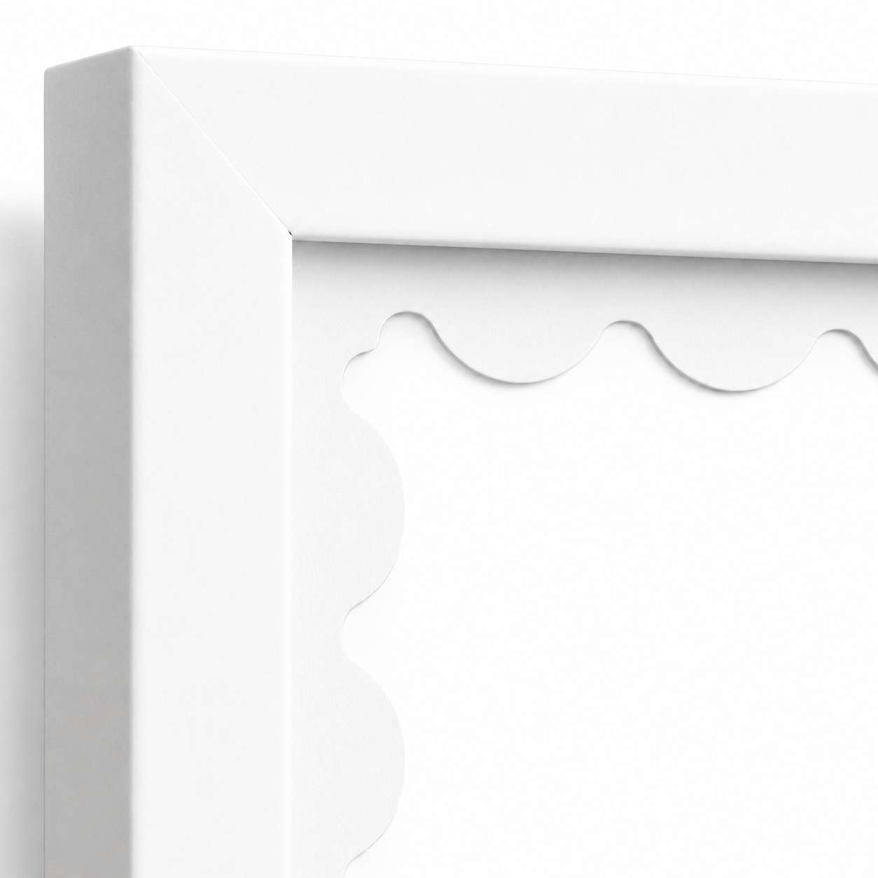 White scalloped-mat art frame, close-up of scalloped mat detail