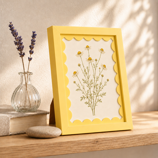 Butter yellow scalloped-mat art frame, lifestyle detail shot