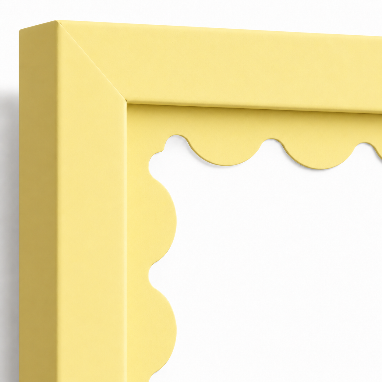 Butter yellow scalloped-mat art frame, close-up of scalloped mat detail